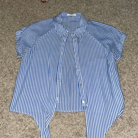 Blue and white striped button down with tie - Picture 1 of 3